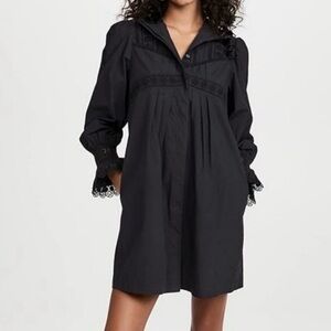 Rebecca Taylor black lace appliqué poplin dress